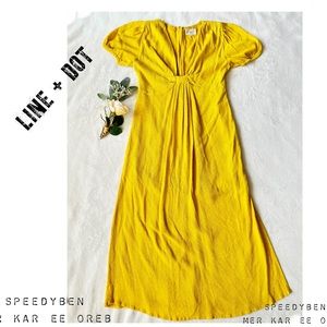 Line & Dot Elena Yellow Plunge Midi Dress Size Medium